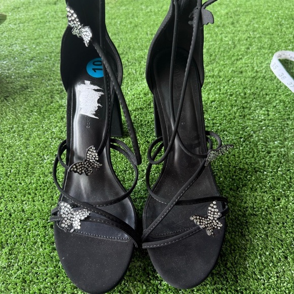 Shoes - Elegant Black Butterfly Embellished Women's Heels